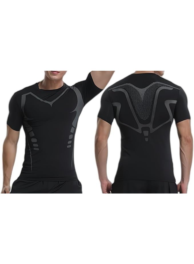 Men's Compression Shirt Short Sleeve Breathable Functional Fitness Compression T-Shirts Running - Image 2
